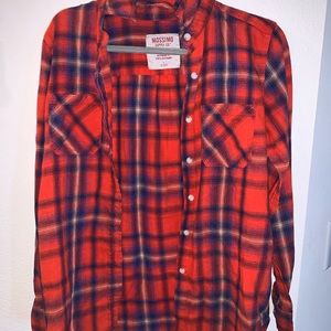Button-up Mossimo Flannel Top, orange and blue plaid